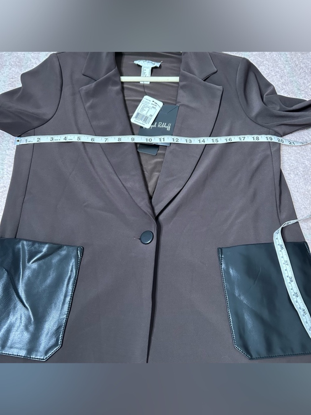 NWT Joseph Ribkoff Women's Brown Blazer with Black Faux Leather Pockets Size 10 - Picture 8 of 13